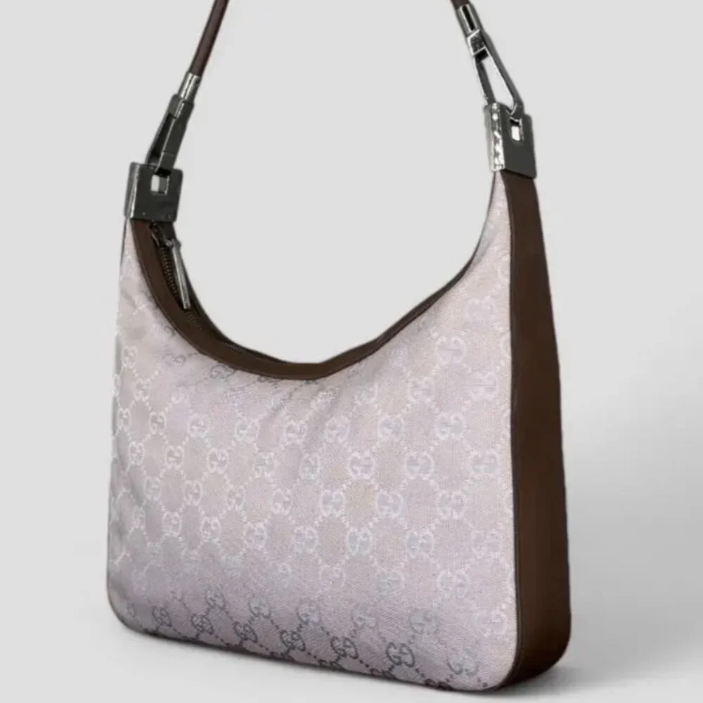 Gucci lavender Monogram Canvas Hobo with Brown Trim